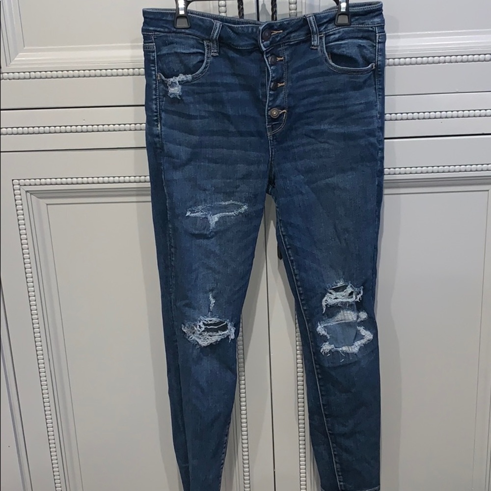 High waisted stretch ripped jeans